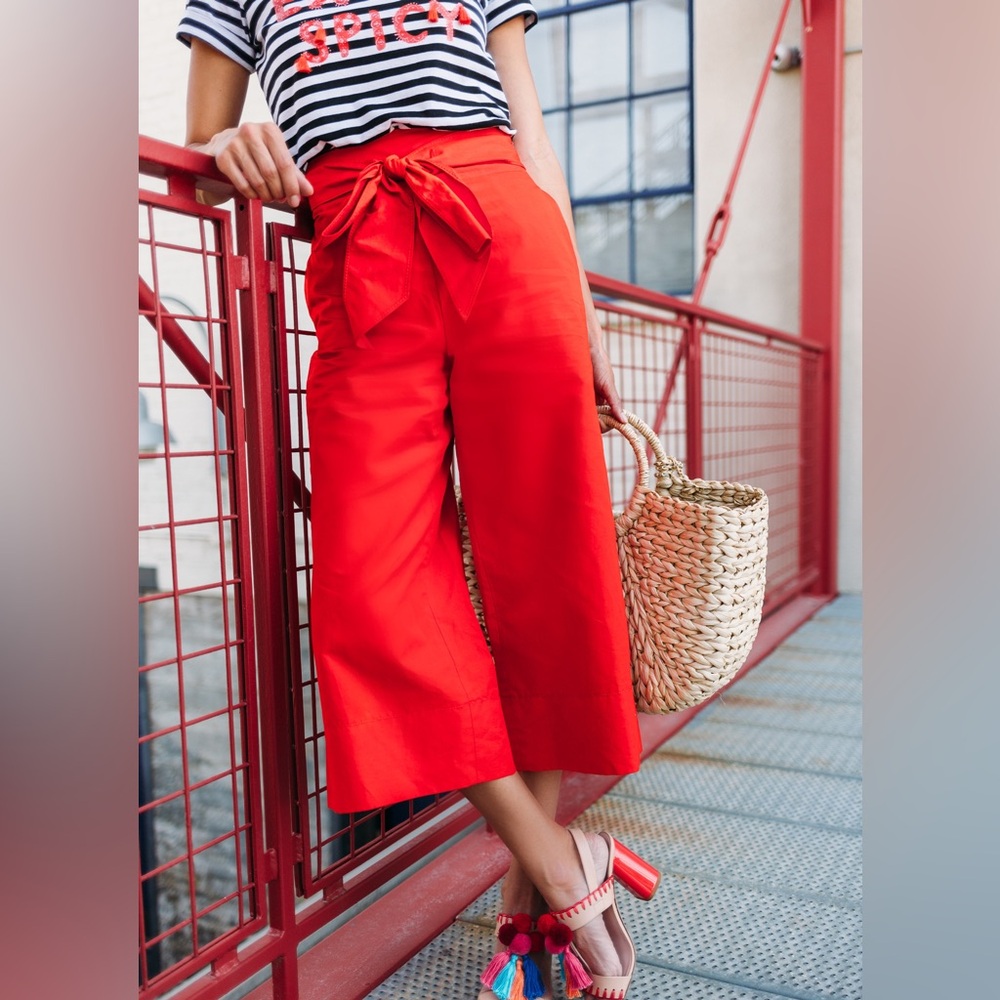 NWT Red kate spade new york Wide Leg Cropped Pant with Bow Tie Belt - Size 0